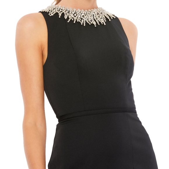 Mac Duggal SLEEVELESS RHINESTONE COLLAR COLUMN GOWN In Black Size 14 New W/ Defe - Picture 2 of 10